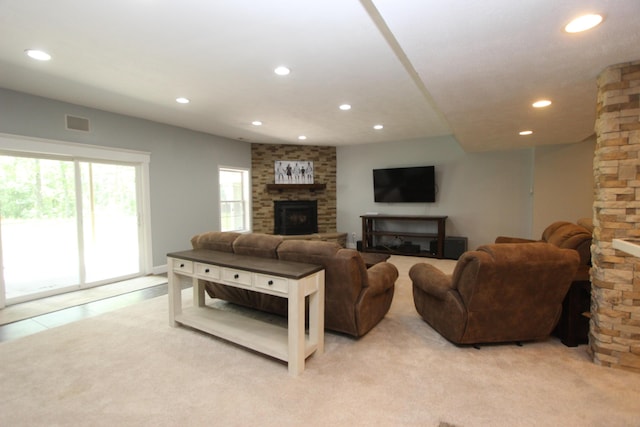 2362 Hazelwood Rd, Seymour, MO 65746 - living area featuring a large fireplace and recessed lighting