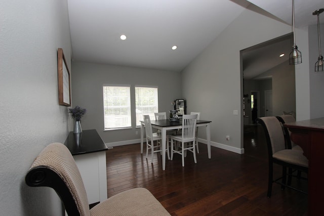 2362 Hazelwood Rd, Seymour, MO 65746 - dining area featuring dark wood-style flooring, lofted ceiling, recessed lighting, and baseboards