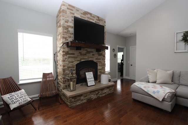 2362 Hazelwood Rd, Seymour, MO 65746 - living room with a stone fireplace, wood finished floors, and baseboards