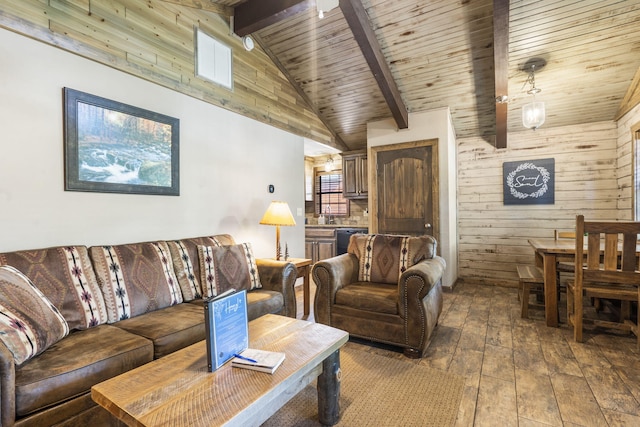 26 Cave Ln Unit 10, Indian Point, MO 65616 - living area with hardwood / wood-style flooring, wood walls, and wood ceiling
