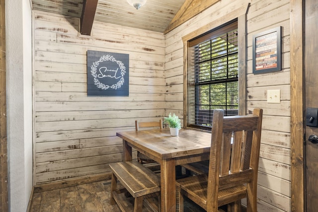 26 Cave Ln Unit 10, Indian Point, MO 65616 - dining area featuring wood walls, lofted ceiling, a sauna / steam room, and wooden ceiling