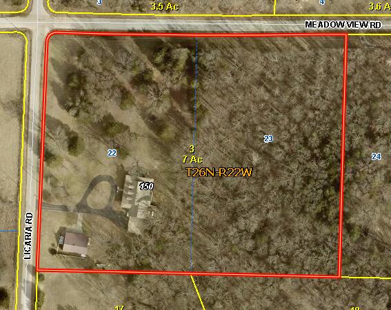 150 Licaria Rd, Ozark, MO 65721 - aerial view of property's location featuring property boundaries highlighted