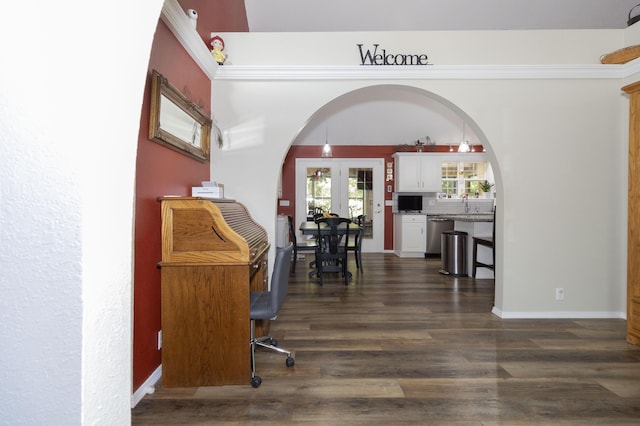 150 Licaria Rd, Ozark, MO 65721 - entrance foyer featuring arched walkways, dark wood-style flooring, and french doors