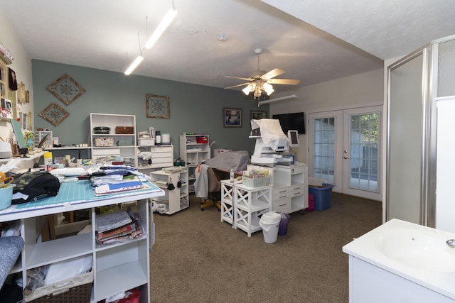 150 Licaria Rd, Ozark, MO 65721 - home office featuring carpet flooring, french doors, and ceiling fan