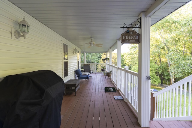 150 Licaria Rd, Ozark, MO 65721 - wooden terrace featuring a grill and ceiling fan