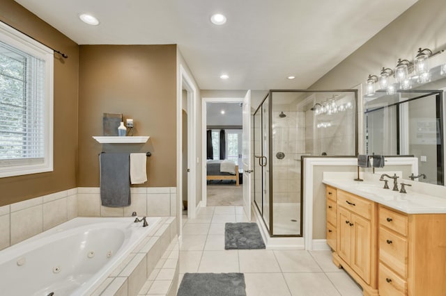 3262 S Thornridge Dr, Springfield, MO 65809 - ensuite bathroom featuring vanity, a jetted tub, a stall shower, healthy amount of natural light, and recessed lighting