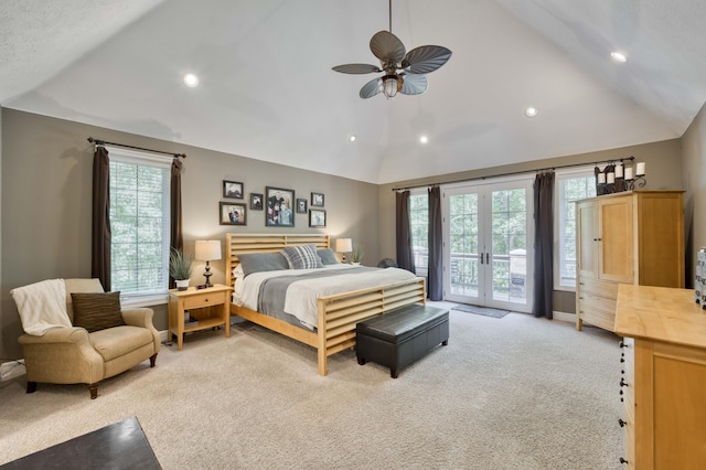 3262 S Thornridge Dr, Springfield, MO 65809 - bedroom with light colored carpet, access to exterior, multiple windows, french doors, and recessed lighting