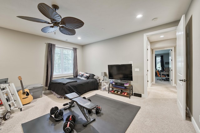 3262 S Thornridge Dr, Springfield, MO 65809 - exercise area featuring carpet, recessed lighting, ceiling fan, and baseboards
