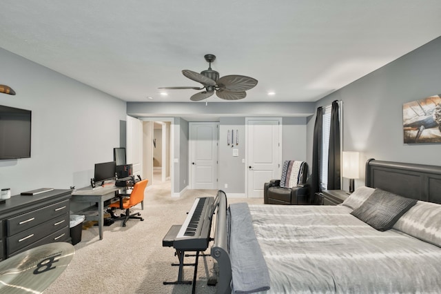 3262 S Thornridge Dr, Springfield, MO 65809 - bedroom featuring an office area, carpet floors, recessed lighting, and ceiling fan