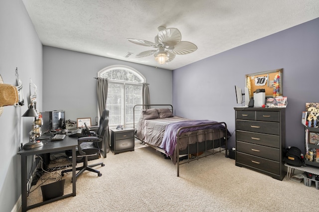 3262 S Thornridge Dr, Springfield, MO 65809 - bedroom featuring carpet, a desk, ceiling fan, and a textured ceiling