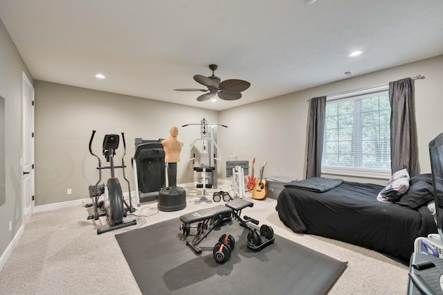 3262 S Thornridge Dr, Springfield, MO 65809 - exercise area featuring carpet, ceiling fan, recessed lighting, and baseboards