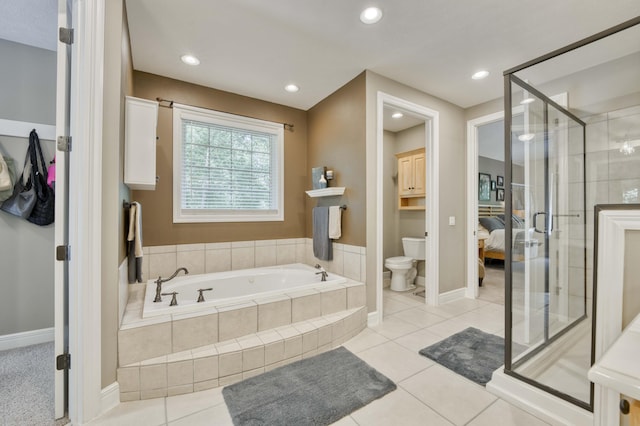 3262 S Thornridge Dr, Springfield, MO 65809 - full bath featuring a bath, toilet, a shower stall, tile patterned flooring, and recessed lighting