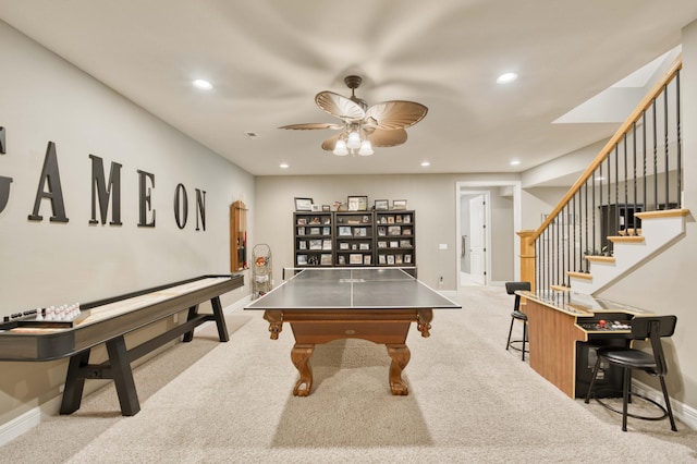 3262 S Thornridge Dr, Springfield, MO 65809 - game room featuring recessed lighting, carpet floors, baseboards, and a ceiling fan