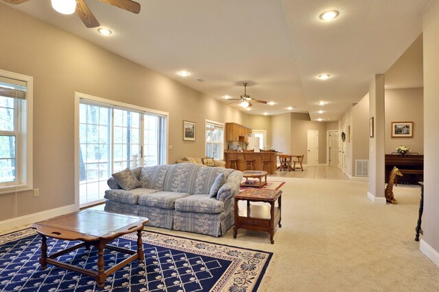 607 Sumac Ln, Marshfield, MO 65706 - living area with a ceiling fan, baseboards, carpet floors, and recessed lighting