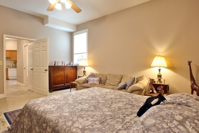 607 Sumac Ln, Marshfield, MO 65706 - bedroom featuring light carpet, baseboards, and a ceiling fan