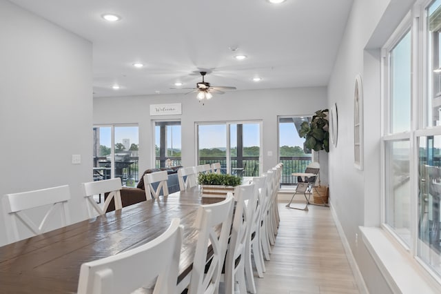 232 Chateau Mountain Hilltop Way, Branson, MO 65616 - dining area featuring recessed lighting, baseboards, light wood-style flooring, and a ceiling fan