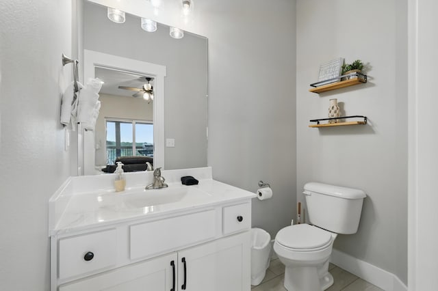 232 Chateau Mountain Hilltop Way, Branson, MO 65616 - half bathroom with vanity, a ceiling fan, toilet, tile patterned flooring, and baseboards
