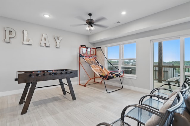 232 Chateau Mountain Hilltop Way, Branson, MO 65616 - game room with baseboards, a ceiling fan, recessed lighting, and light wood finished floors