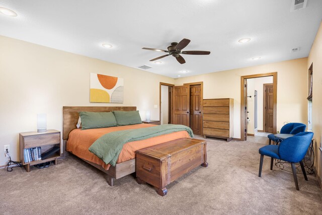 6755 W Farm Rd Unit 194, Republic, MO 65738 - bedroom featuring light colored carpet, ceiling fan, baseboards, and recessed lighting