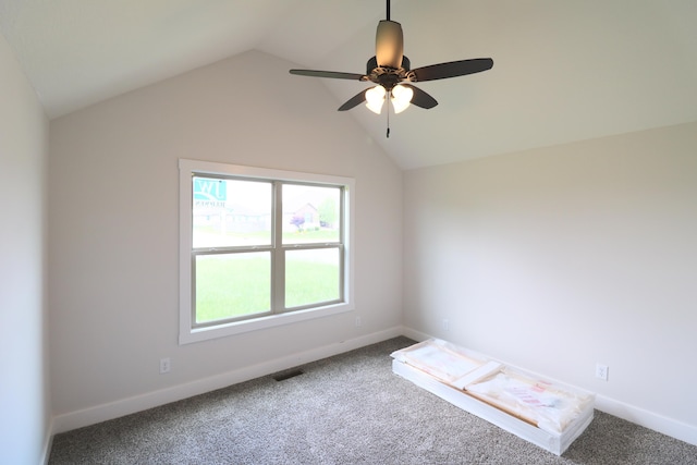 3419 S Suburban Ave, Springfield, MO 65807 - carpeted empty room featuring lofted ceiling, a ceiling fan, and baseboards