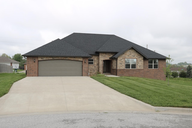 3419 S Suburban Ave, Springfield, MO 65807 - view of front of house featuring an attached garage, driveway, a shingled roof, and a front yard