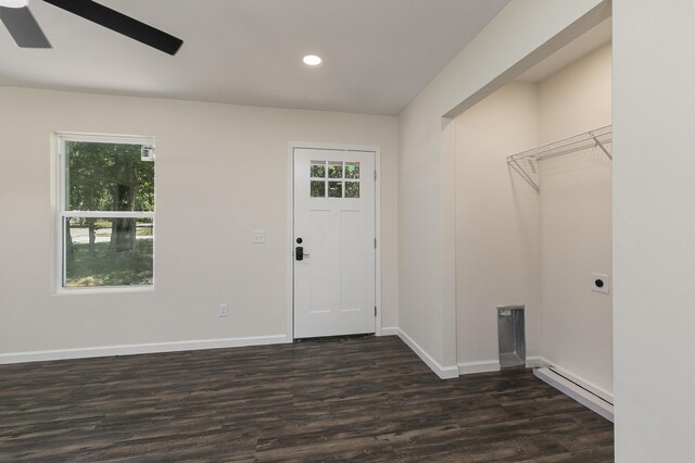 281 N 2nd St, Verona, MO 65769 - washroom featuring recessed lighting, healthy amount of natural light, electric dryer hookup, a ceiling fan, and dark wood-type flooring