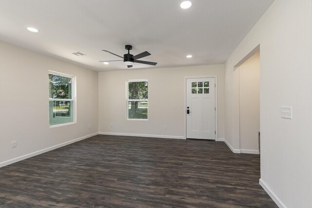 281 N 2nd St, Verona, MO 65769 - foyer entrance featuring recessed lighting, ceiling fan, dark wood-type flooring, and baseboards