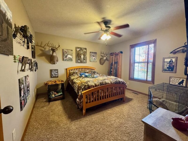 1054 W Itaska Rd, Nixa, MO 65714 - bedroom with carpet floors, a textured ceiling, a ceiling fan, and baseboards