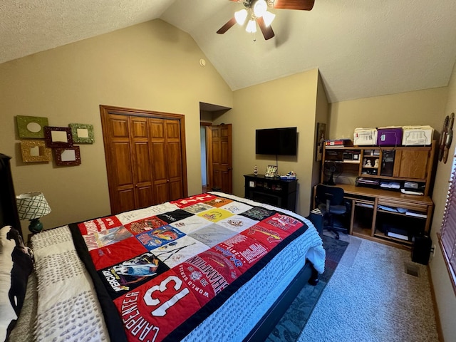 1054 W Itaska Rd, Nixa, MO 65714 - bedroom with carpet floors, a closet, a ceiling fan, and high vaulted ceiling