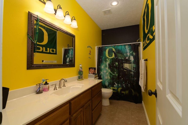 1054 W Itaska Rd, Nixa, MO 65714 - bathroom with vanity, a textured ceiling, a shower with curtain, and tile patterned flooring