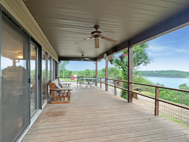 26225 Farm Rd Unit 1209, Eagle Rock, MO 65641 - wooden terrace featuring a water view and a ceiling fan