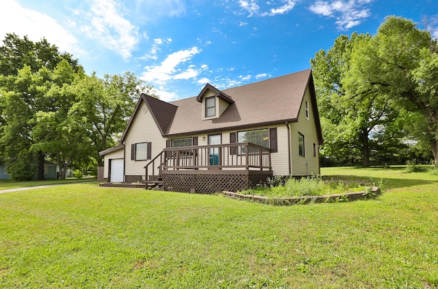 1104 E Buffalo St, Bolivar, MO 65613 - view of front of home featuring a front lawn, a deck, roof with shingles, and an attached garage