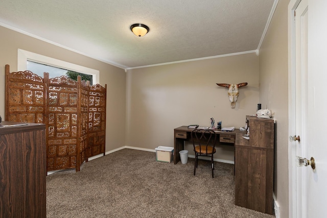 1104 E Buffalo St, Bolivar, MO 65613 - office space with ornamental molding, carpet, a textured ceiling, and baseboards