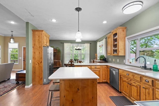 36205 State Highway 413, Crane, MO 65633 - kitchen with stainless steel appliances, a sink, light wood-style flooring, light countertops, and healthy amount of natural light