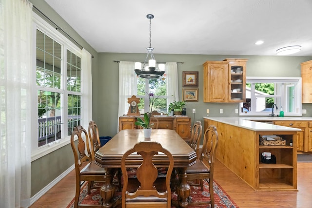 36205 State Highway 413, Crane, MO 65633 - dining space with a chandelier, light wood-type flooring, and baseboards