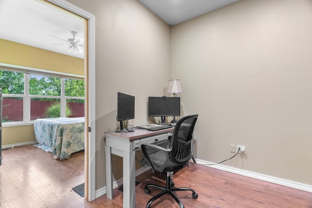 36205 State Highway 413, Crane, MO 65633 - office area featuring a ceiling fan, wood finished floors, and baseboards