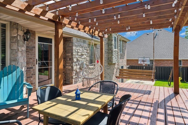 1270 E Ogorman Ct, Springfield, MO 65803 - wooden deck featuring outdoor dining space and a pergola