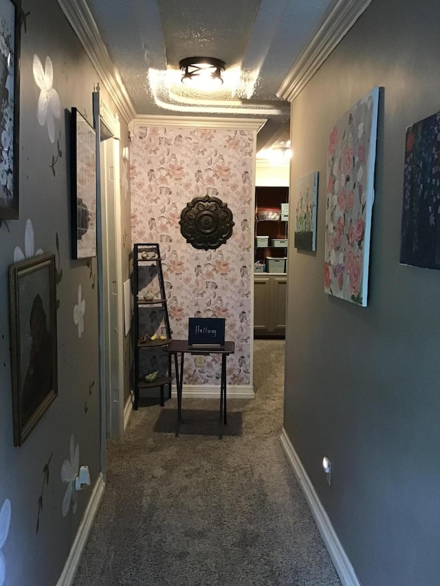 310 S 6th St, Thayer, MO 65791 - hallway featuring crown molding, carpet floors, a tray ceiling, and baseboards
