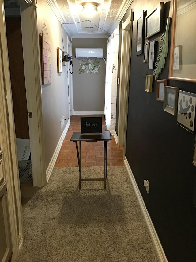 310 S 6th St, Thayer, MO 65791 - corridor featuring a wall unit AC, baseboards, and ornamental molding