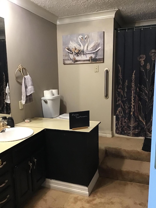 310 S 6th St, Thayer, MO 65791 - bathroom featuring a textured ceiling, vanity, and curtained shower