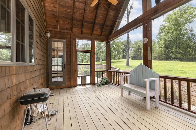 184 Appaloosa Trl, Saddlebrooke, MO 65630 - unfurnished sunroom with ceiling fan and view of scattered trees
