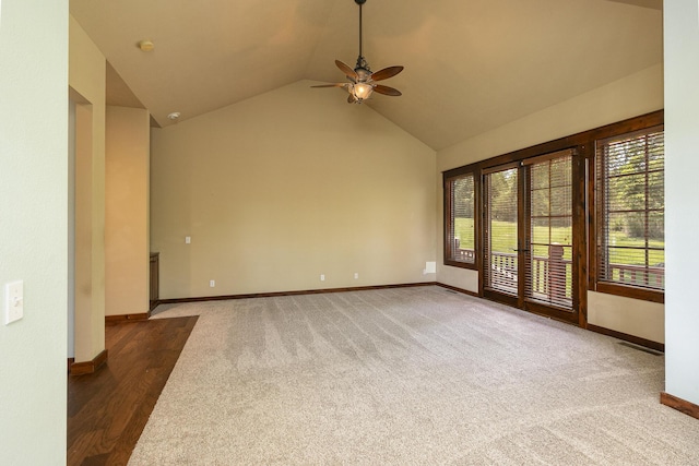 184 Appaloosa Trl, Saddlebrooke, MO 65630 - spare room with vaulted ceiling, ceiling fan, baseboards, and carpet flooring