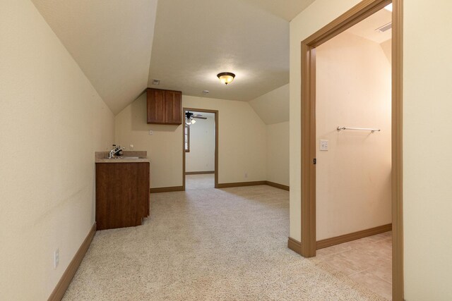 184 Appaloosa Trl, Saddlebrooke, MO 65630 - additional living space featuring a sink, vaulted ceiling, light colored carpet, and baseboards