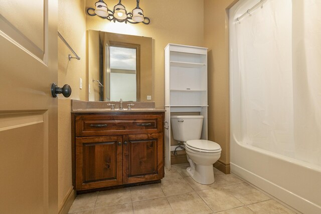 184 Appaloosa Trl, Saddlebrooke, MO 65630 - bathroom featuring toilet, vanity, shower / bathtub combination with curtain, tile patterned floors, and baseboards