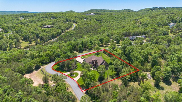 184 Appaloosa Trl, Saddlebrooke, MO 65630 - aerial view of property and surrounding area with a heavily wooded area and property parcel outlined
