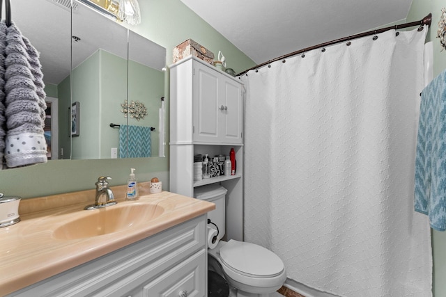 180 Grace Chapel Rd, Blue Eye, MO 65611 - bathroom featuring vanity, toilet, and curtained shower
