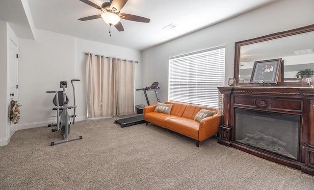 205 Seigenbein Rd, Saint Robert, MO 65584 - exercise room featuring carpet flooring, a ceiling fan, and baseboards