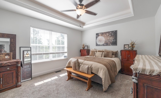 205 Seigenbein Rd, Saint Robert, MO 65584 - bedroom with a raised ceiling, light colored carpet, baseboards, and a ceiling fan
