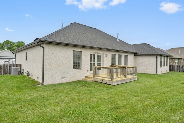 1816 N Bristol Ave, Springfield, MO 65802 - back of property featuring a deck, roof with shingles, central AC unit, and crawl space