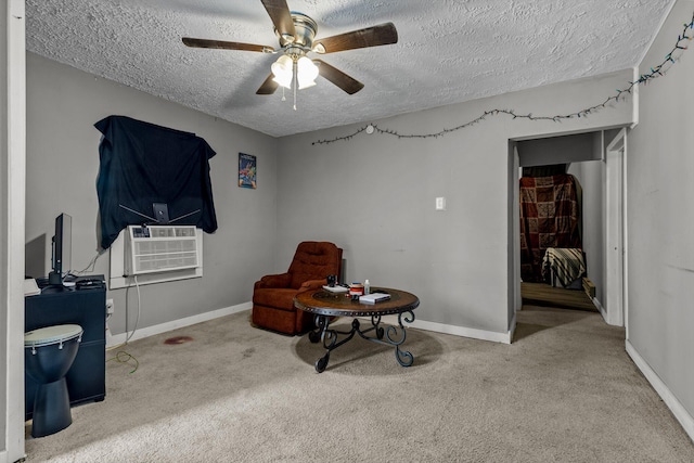 524 W Mckown St, Buffalo, MO 65622 - sitting room with a textured ceiling, carpet, ceiling fan, and baseboards